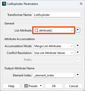 ListExploder parameters